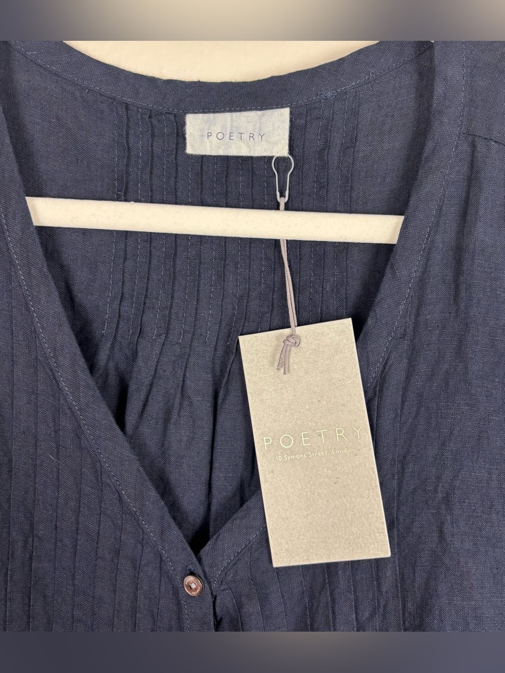 Poetry 100% Linen Pintuck Dress Women’s US 10 Navy Short Sleeve Pockets NWT UX18 - Picture 4 of 7